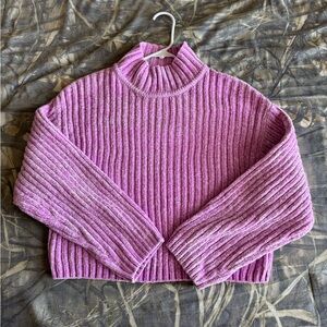 Pink Ribbed Cropped Women's Sweater Size M